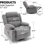 Rocker Recliner Chair with Heat and Massage, 360° Swivel Recliner Chairs for Adults, Oversized Recliner Single Sofa Seat with Cup Holders, Lazy Boy Recliner Single Sofa Seat, Grey - Image 3