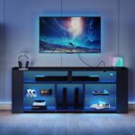IRONCK Entertainment Center with Storage, 55 Inch Tall TV Stand W/Power Outlet, LED Gaming TV Cabinet for PS4, Black TV Stand with Carbon Fiber - Image 10