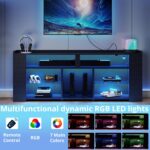 IRONCK Entertainment Center with Storage, 55 Inch Tall TV Stand W/Power Outlet, LED Gaming TV Cabinet for PS4, Black TV Stand with Carbon Fiber - Image 6