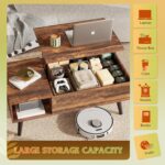 WLIVE Coffee Table for Living Room, Lift Top Coffee Table with Storage, Small Rising Wooden Dining Center Table with Storage Shelf & Hidden Compartment, 39" Rustic Brown - Image 7