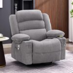 Rocker Recliner Chair with Heat and Massage, 360° Swivel Recliner Chairs for Adults, Oversized Recliner Single Sofa Seat with Cup Holders, Lazy Boy Recliner Single Sofa Seat, Grey - Image 2