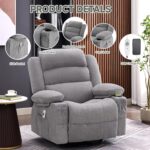 Rocker Recliner Chair with Heat and Massage, 360° Swivel Recliner Chairs for Adults, Oversized Recliner Single Sofa Seat with Cup Holders, Lazy Boy Recliner Single Sofa Seat, Grey - Image 6