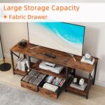 TV Stand with Fabric Drawer - Entertainment Center and Industrial TV Console Table with Open Storage Shelves for Living Room, Bedroom - 55.1" Rustic Brown - Image 8