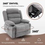 Rocker Recliner Chair with Heat and Massage, 360° Swivel Recliner Chairs for Adults, Oversized Recliner Single Sofa Seat with Cup Holders, Lazy Boy Recliner Single Sofa Seat, Grey - Image 7