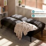 SUNLEI Small Futon Sofa Bed, Folding Futon Bed Sleeper Couch Recliner for Living Room, Convertible Cloud Sofa Couch with Adjustable Backrest for Apartment or Office, Black Velvet - Image 4