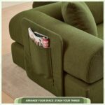 L Shaped Modular Sofa Bed with Cylindrical Pillow & Reversible Chaise, Corduroy Folding Floor Convertible Sofa Couch Bed with Fixed-Shape Frame & Storage Pocket for Living Room, Green - Image 6