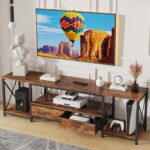 TV Stand with Fabric Drawer - Entertainment Center and Industrial TV Console Table with Open Storage Shelves for Living Room, Bedroom - 55.1" Rustic Brown - Image 2