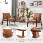 Yaheetech PU Leather Accent Chair, Mid-Century Modern Armchair with Solid Wood Legs, Reading Leisure Chair with High Back for Living Room Bedroom Waiting Room, Set of 2, Brown - Image 5