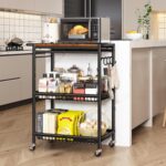 Microwave Kitchen Cart with Push Handle, 3 Tier Rolling Cart with 2 Lockable Wheels, Vintage Kitchen Storage Cart with 210Lbs Capacity for Kitchen Island, Restaurant, Coffee Bar, Living Room, Office - Image 2