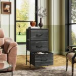 WLIVE Nightstand with 3 Drawers, Fabric Dresser, Organizer Unit, Storage Dresser for Bedroom, Hallway, Entryway, Closets, Steel Frame, Wood Top, Easy Pull Handle, Charcoal Black Wood Grain Print - Image 5