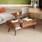 WLIVE Coffee Table for Living Room, Lift Top Coffee Table with Storage, Small Rising Wooden Dining Center Table with Storage Shelf & Hidden Compartment, 39" Rustic Brown - Image 3