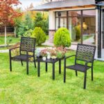 Yaheetech Outdoor Patio Dining Chairs Set of 2 with Armrests and Metal Frame, Heavy-Duty Metal Black Outdoor Chairs Stackable for Garden, Lawn and Yard - Image 5
