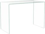 Neos Modern Furniture Bent Glass Computer Desk, Rectangular Shaped PC Laptop Workstation Table for Home Office, Clear - Image 6