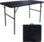 Folding Table 4 Foot Portable Folding Tables Heavy Duty Fold-in-Half Utility Table Small Indoor Outdoor Folding Square Card Table w/Handle for Picnic, Party, Camping (Black) - Image 2