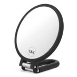 Magnifying Handheld Mirror Double Sided, 1X 15X Magnification Hand Mirror, Travel Folding Held Adjustable Rotation Pedestal Makeup Desk Vanity - Image 2