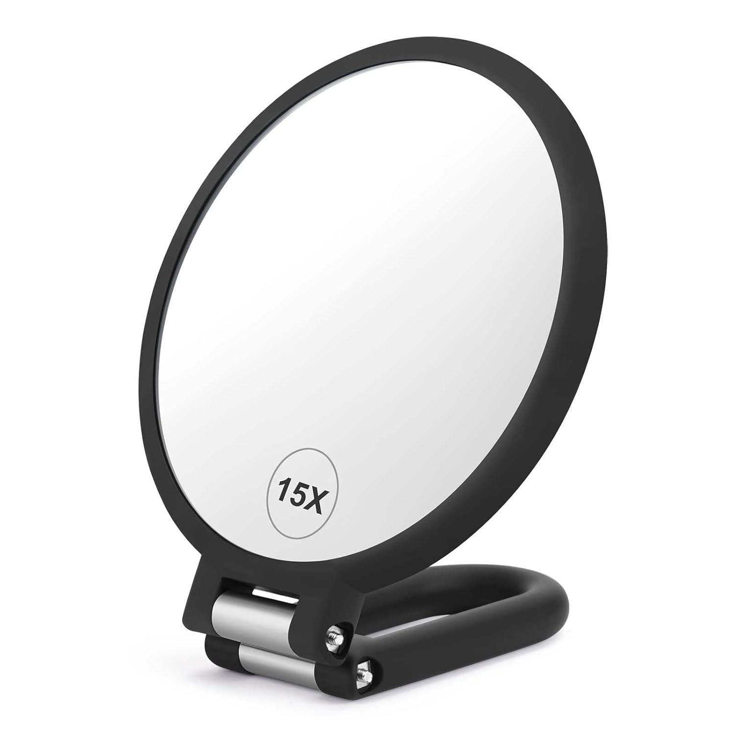 51N3KWYRL._SL1500_.jpg Magnifying Handheld Mirror Double Sided, 1X 15X Magnification Hand Mirror, Travel Folding Held Adjustable Rotation Pedestal Makeup Desk Vanity - Image 2