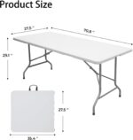 Folding Table 6ft Plastic Table Indoor & Outdoor for Picnic, Camping,BBQ and Party, with Powder Coated Steel Legs and Built in Carry Handle, White - Image 4