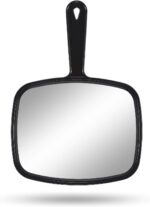 PROTECLE Hand Mirror, 10.3" L x 7.4" W Salon Barber Hairdressing Handheld Mirror with Handle, Square Black - Image 2