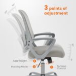 Sweetcrispy Office Computer Desk Managerial Executive Chair, Ergonomic Mid-Back Mesh Rolling Work Swivel Chairs with Wheels, Comfortable Lumbar Support, Comfy Arms for Home,Bedroom,Study,Student,Grey - Image 8
