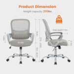 Sweetcrispy Office Computer Desk Managerial Executive Chair, Ergonomic Mid-Back Mesh Rolling Work Swivel Chairs with Wheels, Comfortable Lumbar Support, Comfy Arms for Home,Bedroom,Study,Student,Grey - Image 4