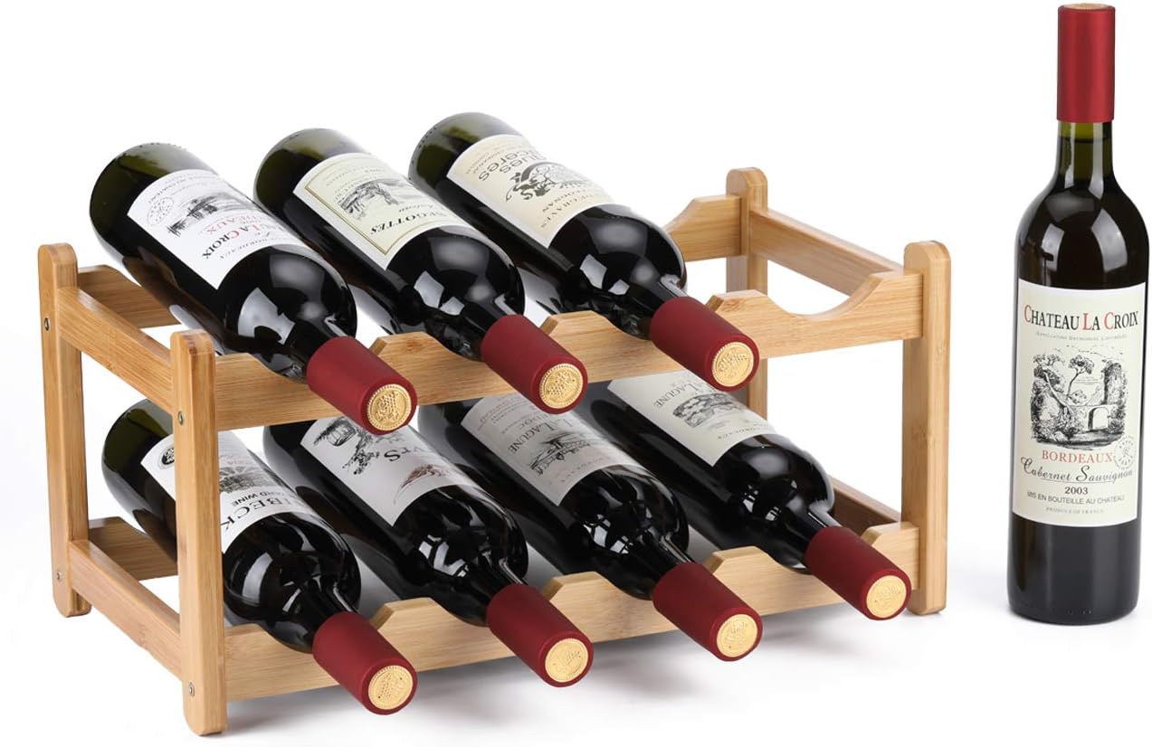 619V0hv7laL._AC_SL1500_.jpg Wine Rack 8 Bottle 2-Tier Eco-Friendly Bamboo Wine Storage Easy-Assembly Space-Saving for Wine Lovers,Kitchen Wine Organizer for Countertop,Pantry, Home,Room Decor,Bar - Image 2