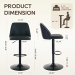COLAMY Bar Stools Set of 2, Modern Swivel Bar Chairs, Adjustable PU Leather Upholstered Barstools Counter Height with Full Backrest for Bar, Dining Room, Kitchen Island, Black - Image 3