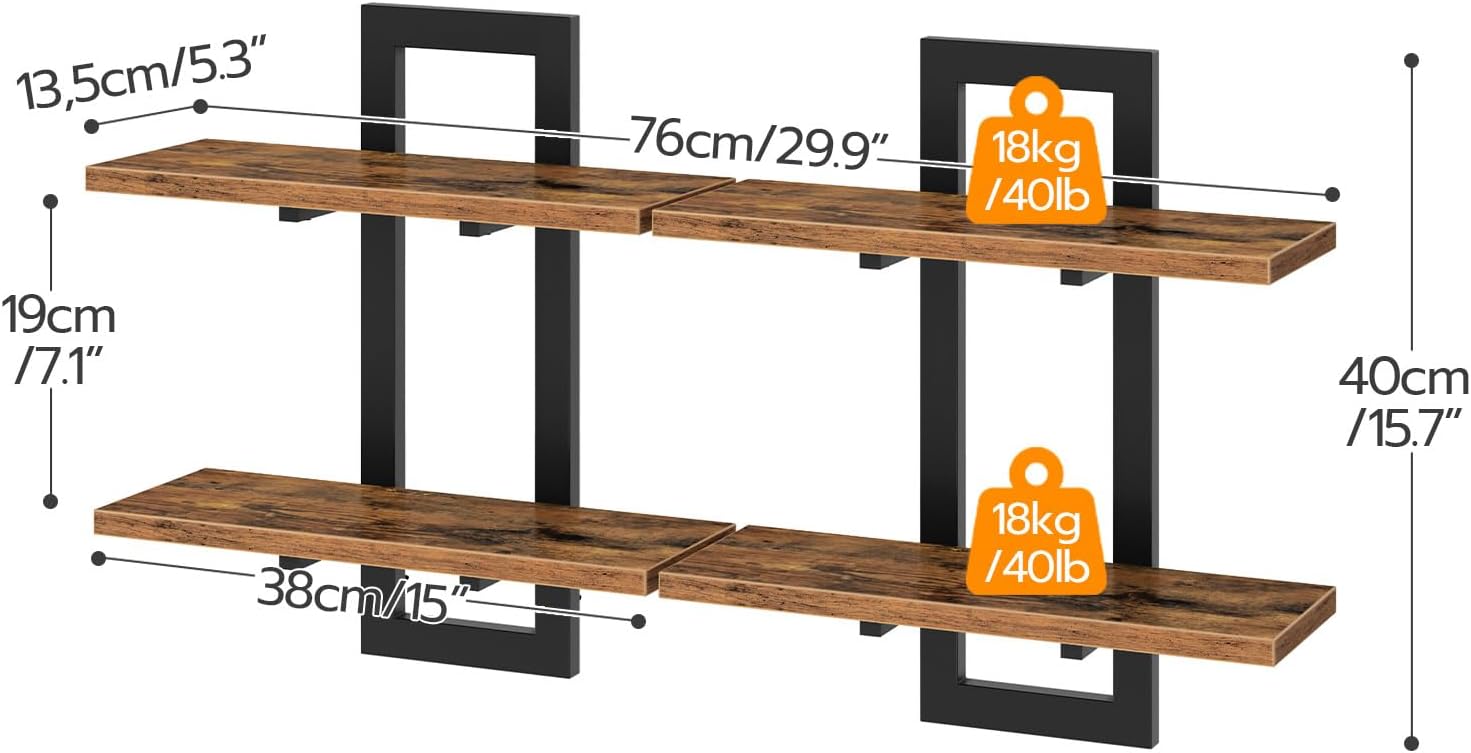 61EHLIrOVdL._AC_SL1500_.jpg HOOBRO Floating Shelves, 15 Inch Wall Shelf Set of 2, Wall Mounted Storage Shelves 2-Tier, Hanging Bathroom Shelves, for Living Room, Bedroom, Bathroom, Kitchen, Rustic Brown and Black BF32BJ01 - Image 3
