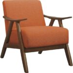 Lexicon Mid Century Modern Accent Chair with Solid Wood Frame in Walnut Finish, Upholstered Living Room Lounge Arm Chair, Thick and Comfy Innerspring Seat Cushion, Linen-Look Fabric, Orange - Image 2
