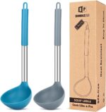 Pack of 2 Ladle Spoon,Silicone Large Spoon for Soup,Non Stick Kitchen Utensils with High Heat Resistant,BPA Free Perfect Kitchen Tools for Cooking, Stirring,Serving Soups (GREY-BLUE) - Image 2