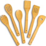 IOOLEEM Bamboo Wooden Spoons for Cooking 6 Pcs 12 Inch, Non-Stick Wooden Kitchen Utensils Set, Natural and Durable Wooden Spatula Spoons for Non-Stick Pan for Cooking - Image 2