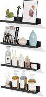 4 Pack Floating Shelves for Wall Storage, Metal Black Hanging Shelves for Living Room/Kitchen/Bedroom/Bathroom Decor, Set of 4 Organizer for Display, Book & Perfume Shelf Wall Mounted - Image 2