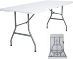Folding Table 6ft Plastic Table Indoor & Outdoor for Picnic, Camping,BBQ and Party, with Powder Coated Steel Legs and Built in Carry Handle, White - Image 2