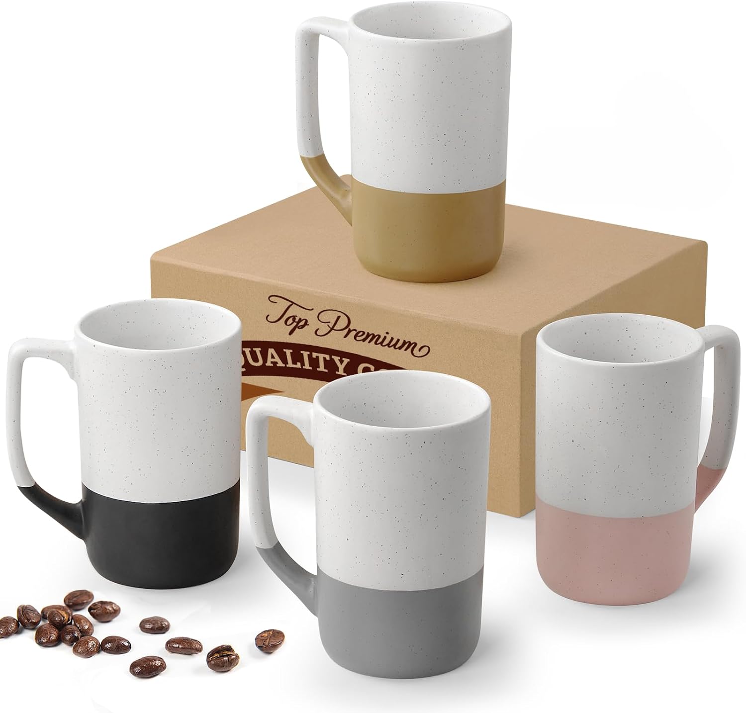 61MnQIPU9KL._AC_SL1500_.jpg Large Ceramic Coffee Mug Set of 4, 16 oz Tea Cups with Handle, Porcelain Mug for Latte, Hot Tea, Cappuccino, Milk, Cocoa, Microwave & Dishwasher Safe Cups for Men Women Mug Lovers, Housewarming Gift - Image 2