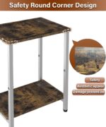2 Tier Side Table, Heavy Duty End Table with Shelves, Narrow nightstand Table for Small Spaces, Record Player Table for Bedroom, Living Room, Sofa Couch - Rustic Brown & White - Image 6