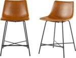 Walker Edison Xuma Modern Faux Leather Armless Low Back Counter Stool, Set of 2, Whiskey Brown - Image 8