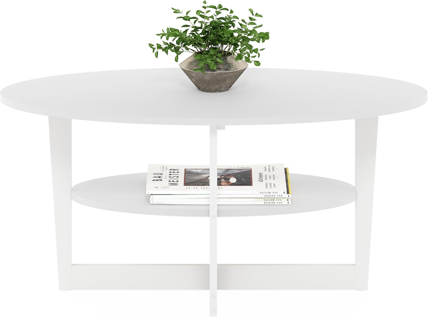 61QKpbs0sXL._AC_SL1500_.jpg Furinno Jaya Oval Coffee Table, 35.43 (W) x 16.49 (H) x 19.69 (D) inches, White - Image 6