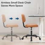 DUMOS Armless Home Office Desk Chair -Small Ergonomic with Low Back Lumbar Support, Height Adjustable PU Leather Computer Task with 360° Swivel Rolling Wheels, for Small Space, Brown - Image 7