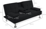 Best Choice Products Linen Modern Folding Futon, Reclining Sofa Bed for Apartment, Dorm w/Removable Armrests, 2 Cupholders - Black - Image 4
