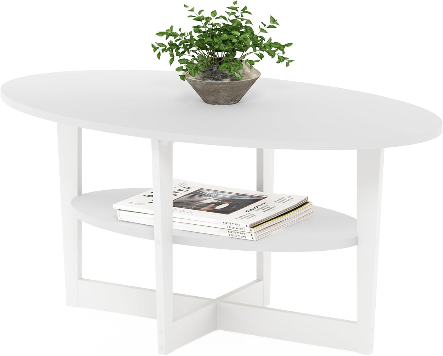 61V5rar3ANL._AC_SL1500_.jpg Furinno Jaya Oval Coffee Table, 35.43 (W) x 16.49 (H) x 19.69 (D) inches, White - Image 2