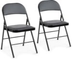DUMOS 2 Pack Leather Padded Folding Chair, Indoor Outdoor Portable Stackable Commercial Seat with Steel Frame, Capacity for Home, Office, Party, Comfy, Black - Image 2