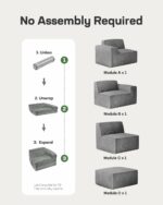 Marsail 111" L-Shape Sofa, Modular Cloud Couches with Deep Seats & High-Back, Corduroy Sectional Sofa for Living Room Bedroom with Ottoman, No Assembly Required, Grey - Image 8