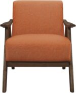 Lexicon Mid Century Modern Accent Chair with Solid Wood Frame in Walnut Finish, Upholstered Living Room Lounge Arm Chair, Thick and Comfy Innerspring Seat Cushion, Linen-Look Fabric, Orange - Image 5