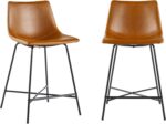 Walker Edison Xuma Modern Faux Leather Armless Low Back Counter Stool, Set of 2, Whiskey Brown - Image 7