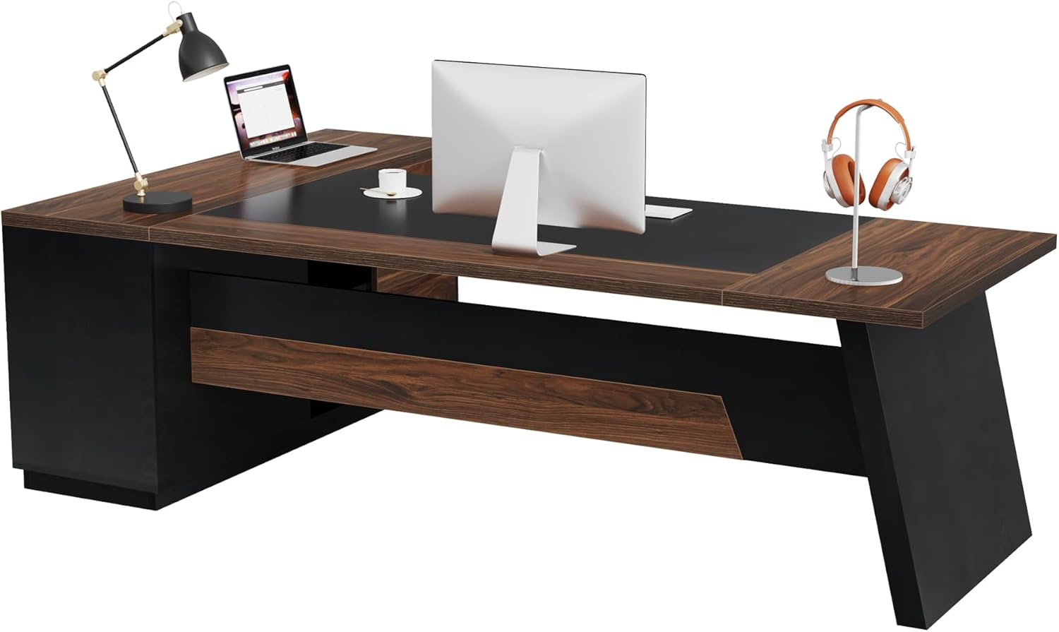 61fMuzFqIkL._AC_SL1500_.jpg Tribesigns 78" L-Shaped Executive Desk, Large Office Desk with Drawers and Lateral File Cabinet, Business Furniture with Storage Shelves, Modern Computer Desk for Home Office, Walnut & Black - Image 9