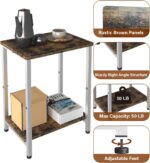 2 Tier Side Table, Heavy Duty End Table with Shelves, Narrow nightstand Table for Small Spaces, Record Player Table for Bedroom, Living Room, Sofa Couch - Rustic Brown & White - Image 4