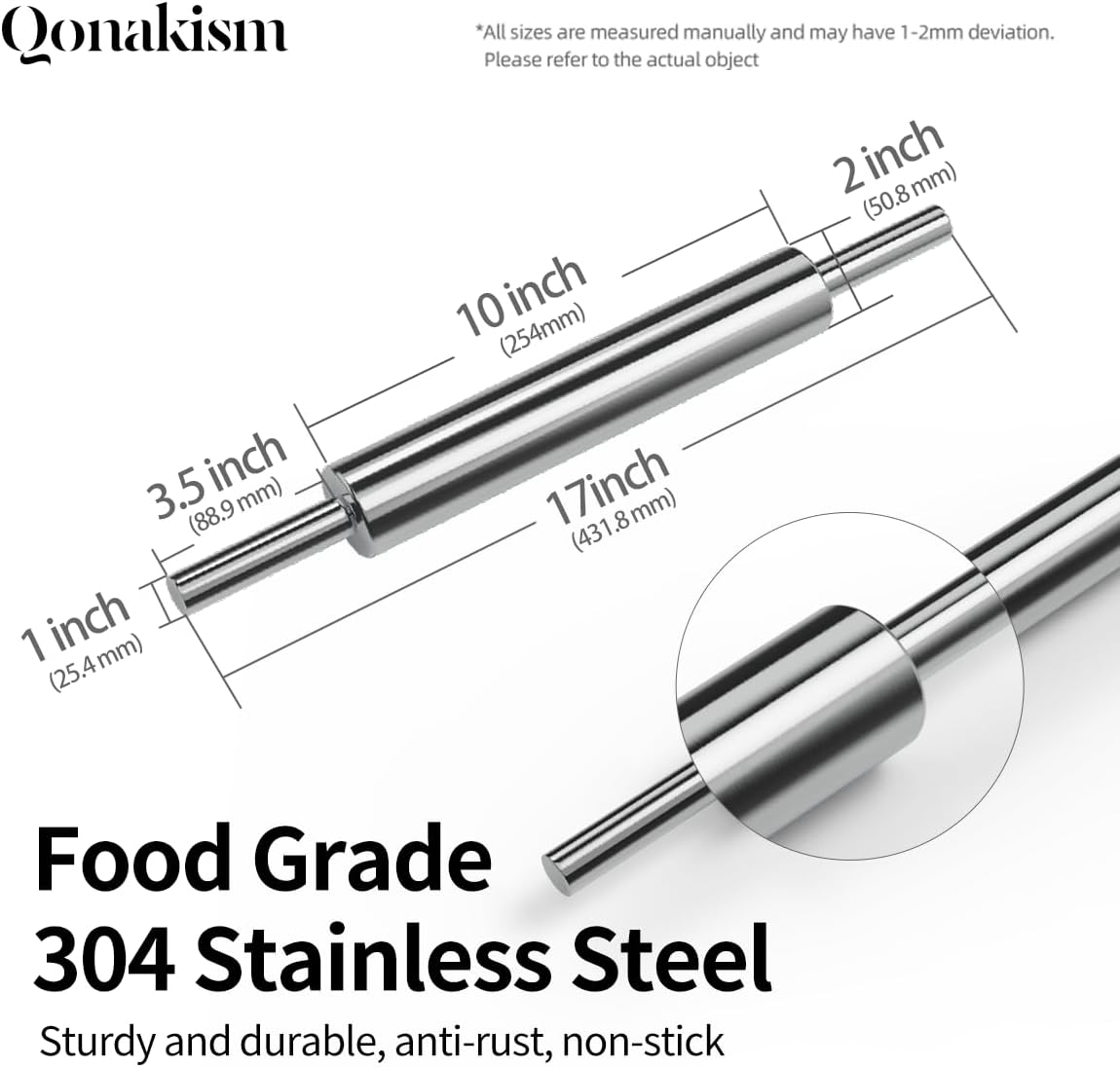 61hTrqjc5L._AC_SL1200_.jpg Rolling Pin (17 Inches) –304 Stainless Steel Roll Pins for Baking Pizza Dough Pie Cookie-Dough Roller& Smooth Construction - Essential Kitchen Utensil - Image 6
