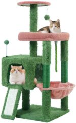 TWDEPART 37.5" All-in-One Cat Tree Tower with Scratching Board & Posts Cozy Sleeping Perch Hammock and Toy Balls, Green - Image 2