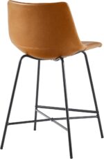 Walker Edison Xuma Modern Faux Leather Armless Low Back Counter Stool, Set of 2, Whiskey Brown - Image 9