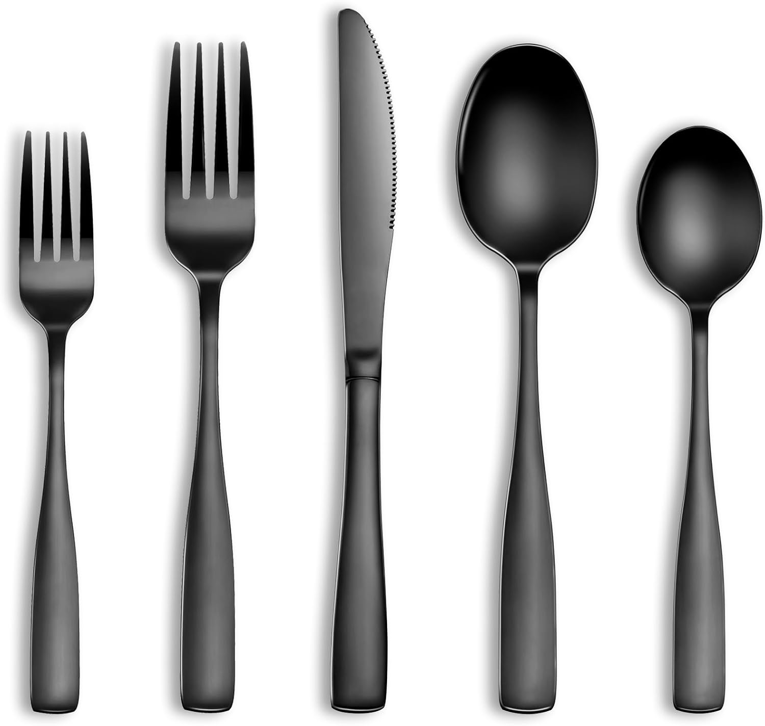 61lsukSqsL._AC_SL1500_.jpg 20 Pcs Black Silverware Set, Food-Grade Stainless Steel Flatware Set for 4, Square Cutlery Set, Mirror Polished Tableware Eating Utensils Set for Kitchen, Include Knife Fork Spoon Set,Dishwasher Safe - Image 2