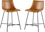 Walker Edison Xuma Modern Faux Leather Armless Low Back Counter Stool, Set of 2, Whiskey Brown - Image 2